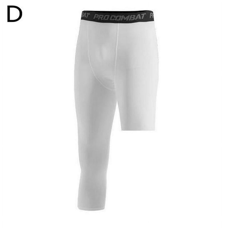 Men's 3/4 Compression Pants One-Leg Tights Athletic Basketball Base Layer  Q7W9