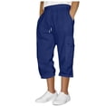 thumbnail image 1 of Men's 3/4 Jogger Capri Pants Elastic Waist Below Knee Long Shorts Workout Gym Running Sweatpants with Muti Pockets Blue, 1 of 6