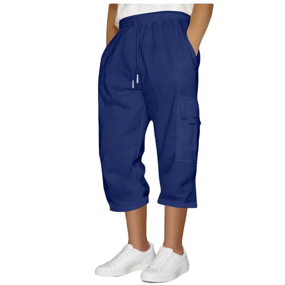 Men's 3/4 Jogger Capri Pants Elastic Waist Below Knee Long Shorts Workout Gym Running Sweatpants with Muti Pockets Blue