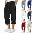 thumbnail image 1 of Men's 3/4 Jogger Capri Pants Elastic Waist Below Knee Long Shorts Workout Gym Running Sweatpants with Muti Pockets White, 1 of 6