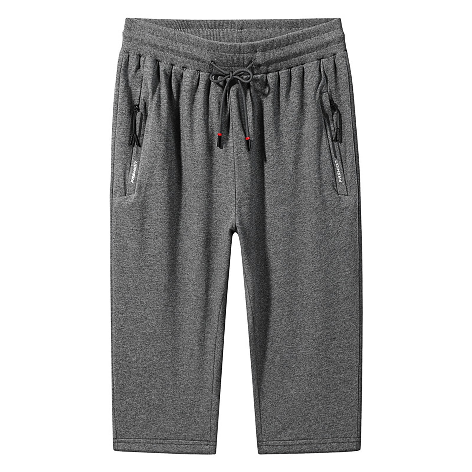 Men's 3/4 Jogger Capri Pants Workout Gym Below Knee Shorts Zipper