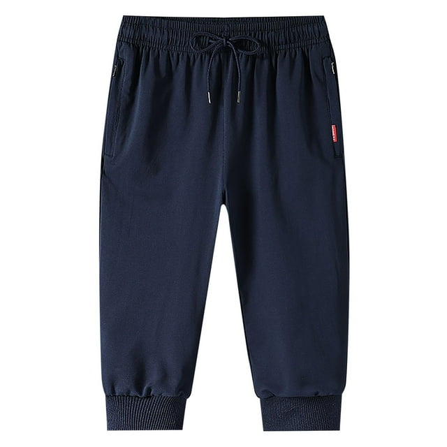 Men's 3/4 Jogger Capri Pants Workout Gym Below Knee Shorts Zipper