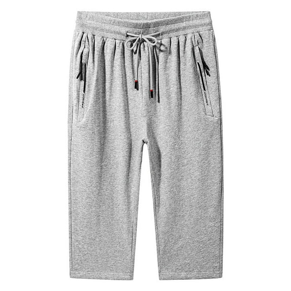 Men's 3/4 Jogger Pants - Drawstring Elastic Waist, Zipper Pockets - Cotton Spandex Blend for Gym, Running, and Outdoor Activities