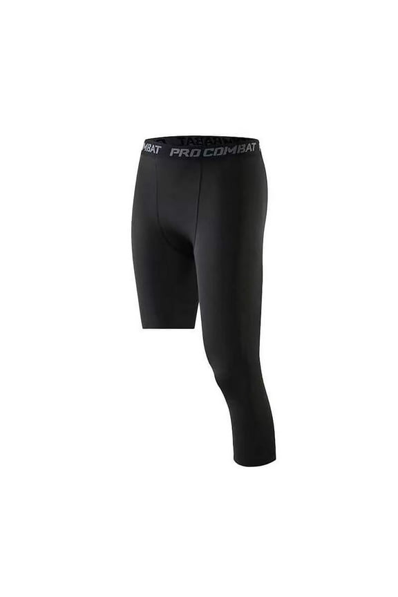 Men's 3/4 One Leg Compression Capri Tights Pants Athletic Base Layer Underwear