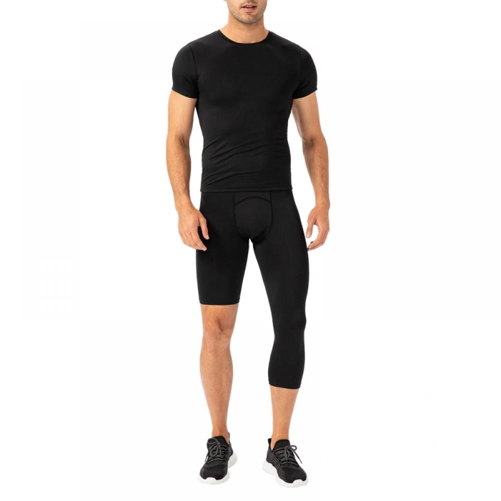 Caitzr Men's One Leg Compression Capri Tights Pants Athletic Base