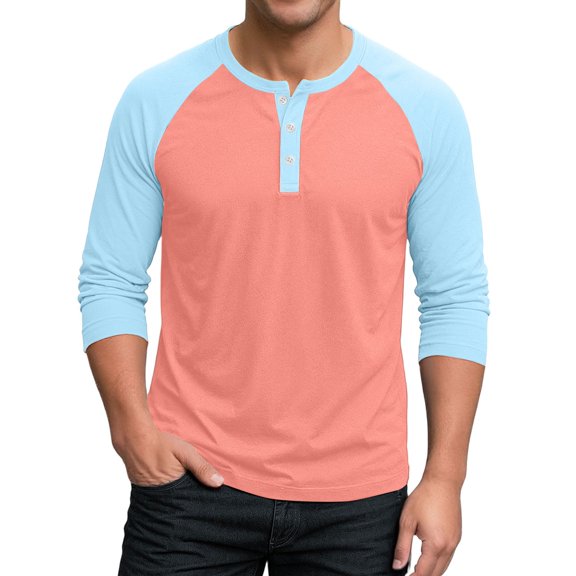 Men's 3/4 Sleeve Baseball Jersey - Vintage Style Henley Top, Breathable Raglan Shirt for Casual Sportswear, Street Style and Retro Look