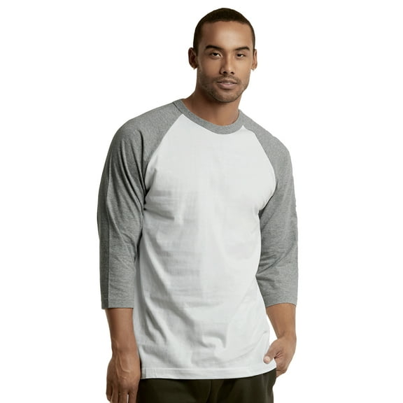 Men's 3/4 Sleeve Casual Raglan Jersey Baseball Tee Shirt (2XL, Light Gray/White)