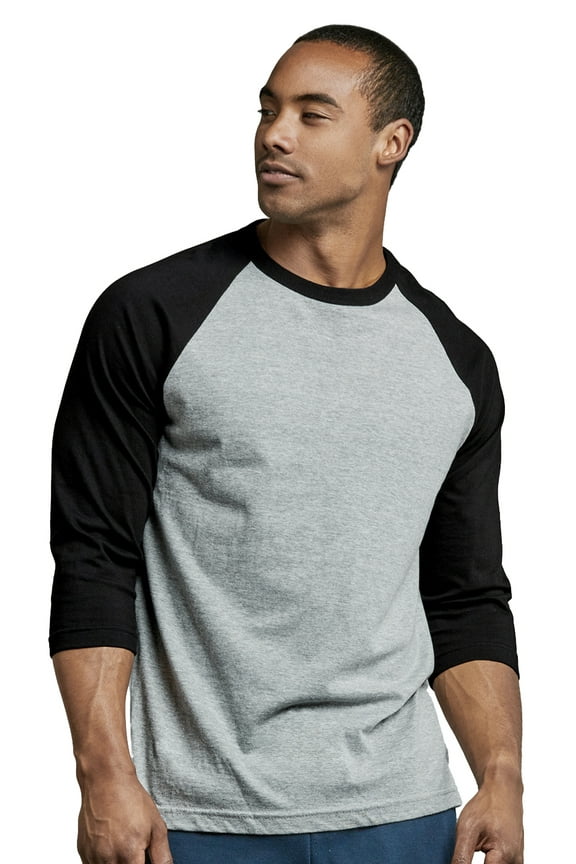 Men's 3/4 Sleeve Casual Raglan Jersey Baseball Tee Shirt (3XL, Black/Light Gray)