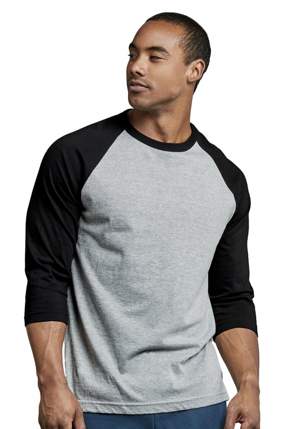 Men's 3/4 Sleeve Casual Raglan Jersey Baseball Tee Shirt (L, Black/Light Gray)