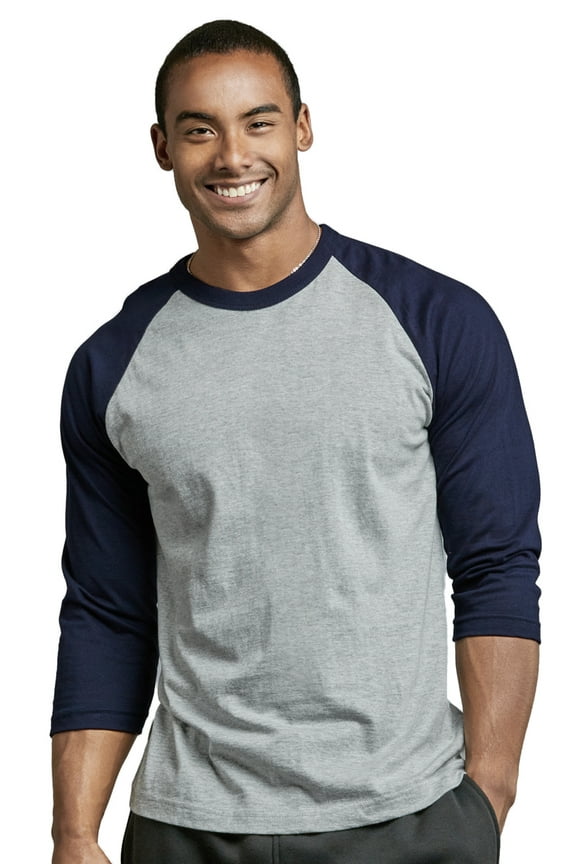 Men's 3/4 Sleeve Casual Raglan Jersey Baseball Tee Shirt (L, Navy/Light Gray)