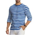 thumbnail image 1 of Men's 3/4 Sleeve Cotton Striped Shirts Crew Neck Baseball T Shirts Moisture Wicking Athletic Tops Size 3XL Blue, 1 of 6