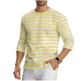 thumbnail image 1 of Men's 3/4 Sleeve Cotton Striped Shirts Crew Neck Baseball T Shirts Moisture Wicking Athletic Tops Size 3XL Yellow, 1 of 6