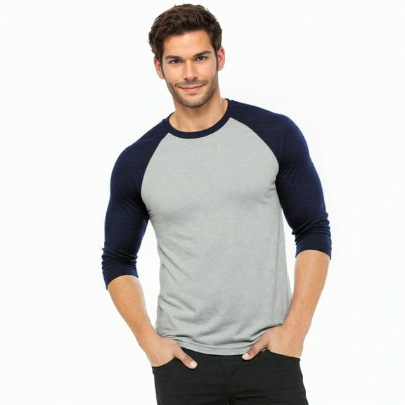 Men's 3/4 Sleeve Crew Neck Baseball Shirt, Casual Dynamic Cotton Raglan T Shirts, Black/Light Gray XL, 1 Pack