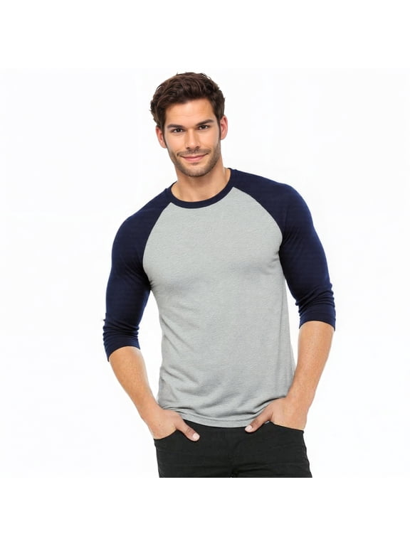 Men's 3/4 Sleeve Crew Neck Baseball Shirt, Casual Dynamic Cotton Raglan T Shirts, Black/Light Gray XL, 1 Pack