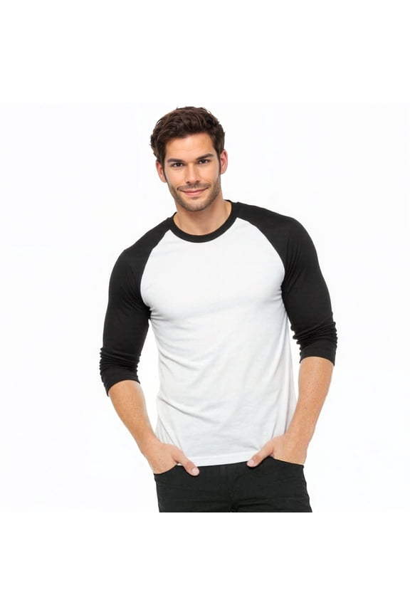 Men's 3/4 Sleeve Crew Neck Baseball Shirt, Casual Dynamic Cotton Raglan T Shirts, Black/White S, 1 Pack