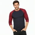 thumbnail image 1 of Men's 3/4 Sleeve Crew Neck Baseball Shirt, Casual Dynamic Cotton Raglan T Shirts, Burgundy/Blue M, 1 Pack, 1 of 7