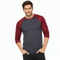 thumbnail image 1 of Men's 3/4 Sleeve Crew Neck Casual Dynamic Cotton Raglan T Shirts, Burgundy/Charcoal Gray L, 1 Pack, 1 of 7