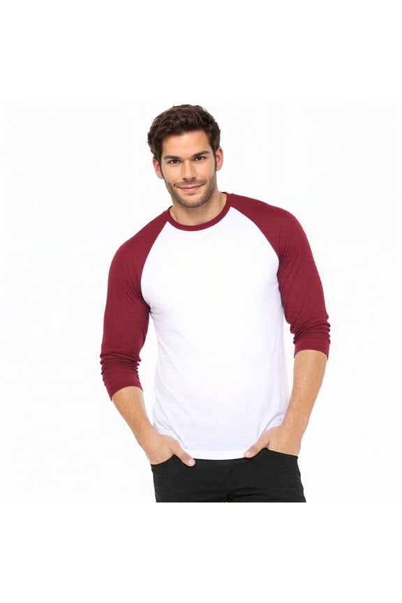 Men's 3/4 Sleeve Crew Neck Baseball Shirt, Casual Dynamic Cotton Raglan T Shirts, Burgundy/White XL, 1 Pack