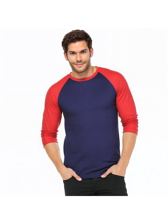 Men's 3/4 Sleeve Crew Neck Baseball Shirt, Casual Dynamic Cotton Raglan T Shirts, Dark Red/Navy S, 1 Pack