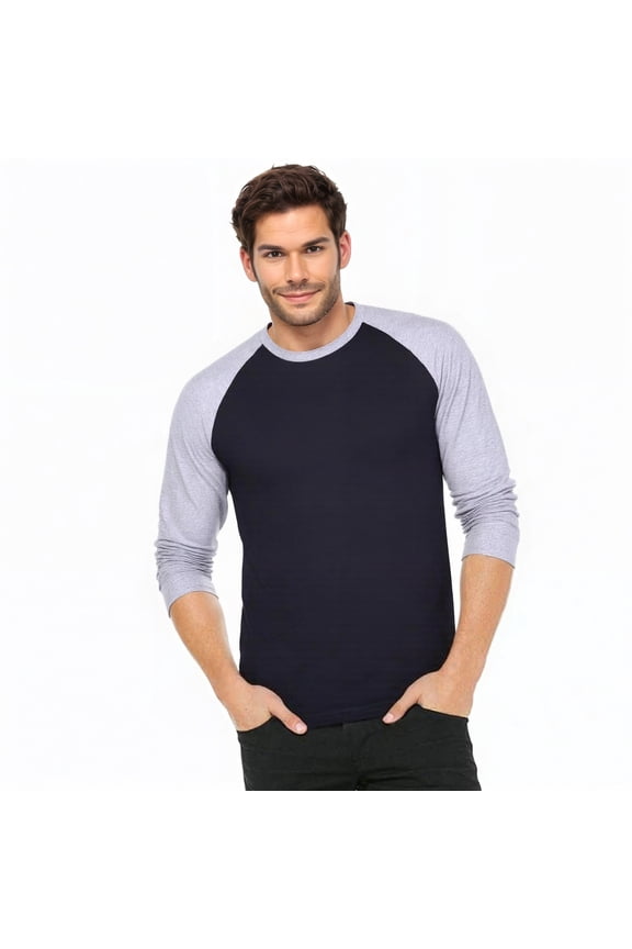 Men's 3/4 Sleeve Crew Neck Baseball Shirt, Casual Dynamic Cotton Raglan T Shirts, Heather Gray/Black L, 1 Pack