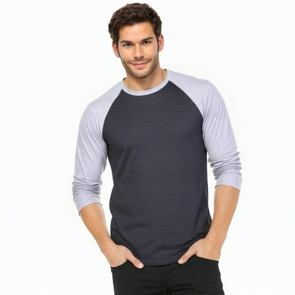 Men's 3/4 Sleeve Crew Neck Baseball Shirt, Casual Dynamic Cotton Raglan T Shirts, Heather Gray/Charcoal Gray XL, 1 Pack