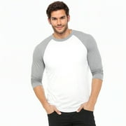 Mens 3/4 Sleeve Crew Neck Baseball Shirt, Casual Dynamic Cotton Raglan T Shirts, Light Gray/White XL, 1 Pack