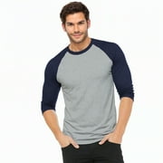 Men's 3/4 Sleeve Crew Neck Baseball Shirt, Casual Dynamic Cotton Raglan T Shirts, Navy/Light Gray L, 1 Pack