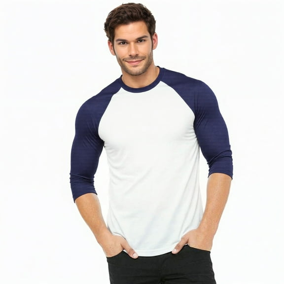 Men's 3/4 Sleeve Crew Neck Baseball Shirt, Casual Dynamic Cotton Raglan T Shirts, Navy/White XL, 1 Pack