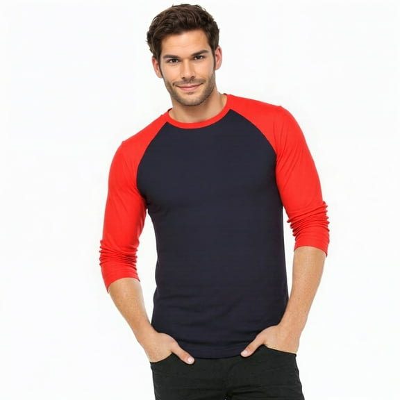 Men's 3/4 Sleeve Crew Neck Baseball Shirt, Casual Dynamic Cotton Raglan T Shirts, Red/Black S, 1 Pack
