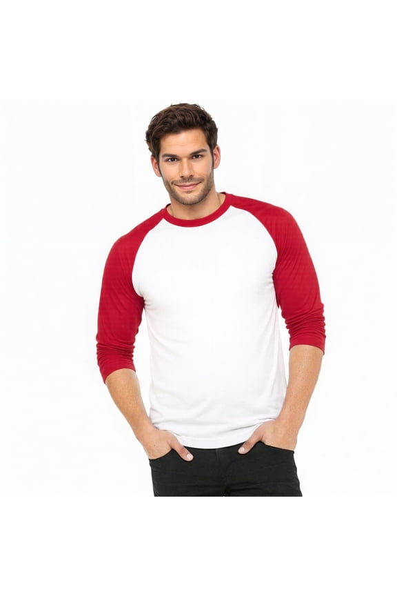 Men's 3/4 Sleeve Crew Neck Baseball Shirt, Casual Dynamic Cotton Raglan T Shirts, Red/White XL, 1 Pack