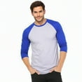 thumbnail image 1 of Men's 3/4 Sleeve Crew Neck Baseball Shirt, Casual Dynamic Cotton Raglan T Shirts, Royal Blue/Heather Gray 2XL, 1 Pack, 1 of 7