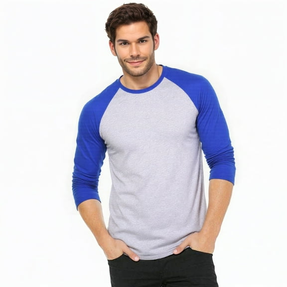 Men's 3/4 Sleeve Crew Neck Baseball Shirt, Casual Dynamic Cotton Raglan T Shirts, Royal Blue/Heather Gray M, 1 Pack