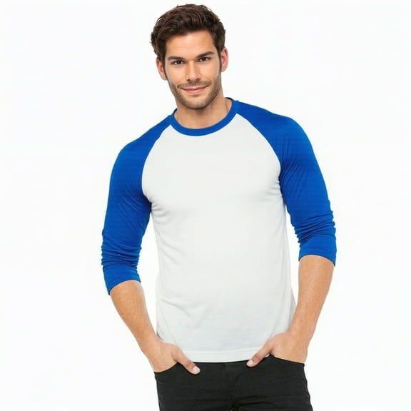 Men's 3/4 Sleeve Crew Neck Baseball Shirt, Casual Dynamic Cotton Raglan T Shirts, Royal Blue/White XL, 1 Pack