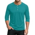 thumbnail image 1 of Men's 3/4 Sleeve Crew Neck T-Shirt Button Down Tee Henley Shirts Casual Athletic Lightweight Pullover Tops Basic, 1 of 4