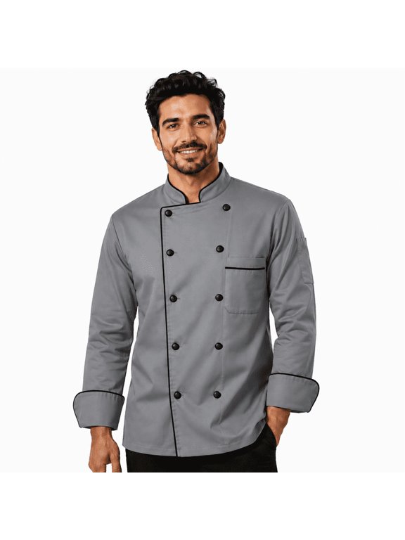 Double-Breasted Chef Coat, Gray, Men's