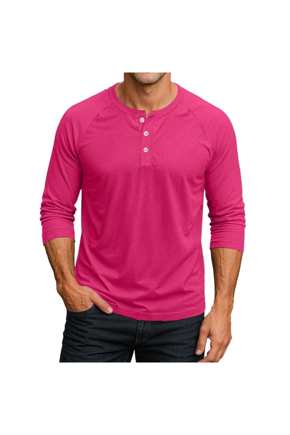 Men's 3/4 Sleeve Henley Shirts Cotton 3-Button Spring Casual T-Shirts Solid Color Soft Basic Tops 2026