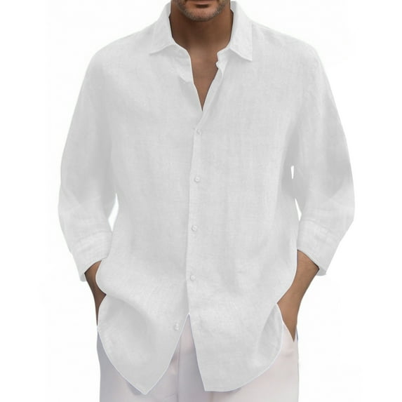 Men's 3/4 Sleeve Lapel Shirt - Polyester Linen Blend, Solid Color, Casual/Formal, Oversized Fit for Spring/Summer (M-XXXL)