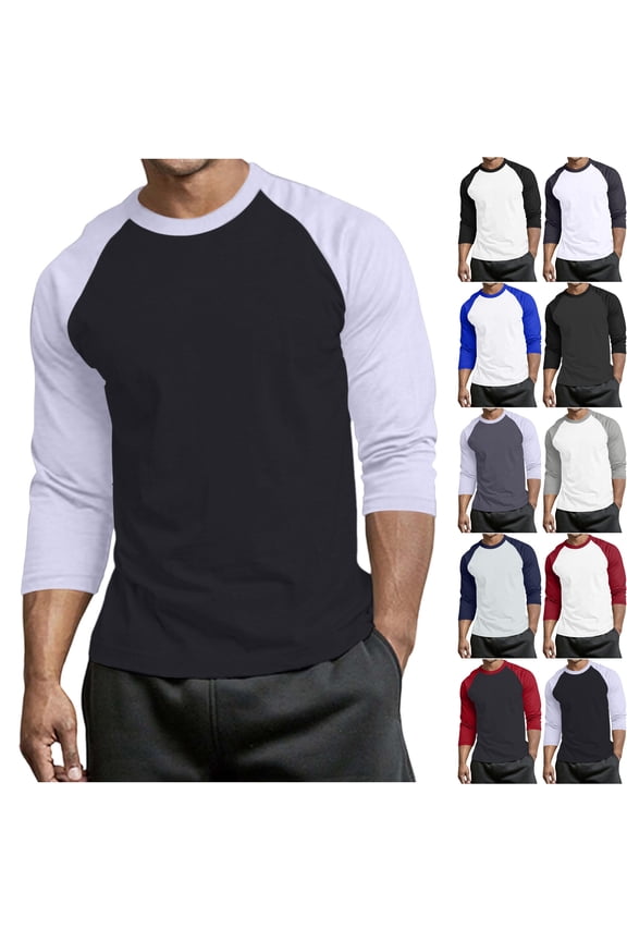 Men's 3/4 Sleeve Raglan Baseball T-Shirt Big & Tall Color Block Crew Neck Jersey Top Summer Casual Active Workout Tee Breathable Lightweight Soft Stretch Shirt