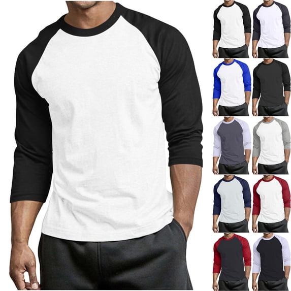 Men's 3/4 Sleeve Raglan Baseball T-Shirt Big & Tall Color Block Crew Neck Jersey Top Summer Casual Active Workout Tee Breathable Lightweight Soft Stretch Shirt