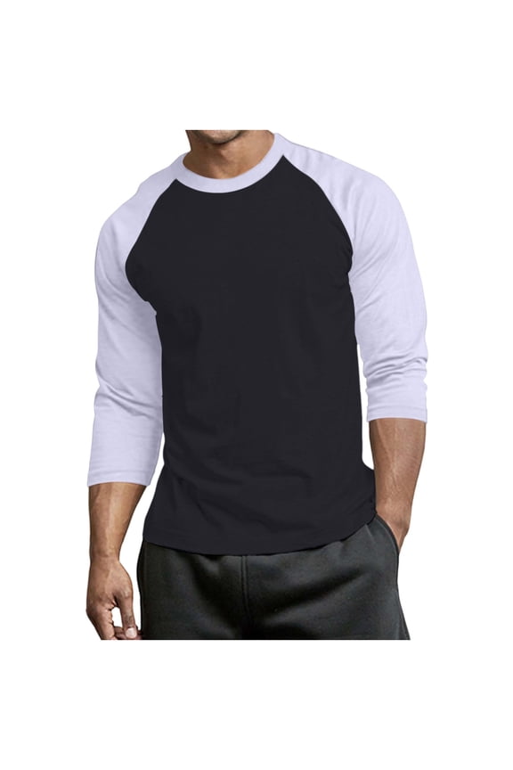 Men's 3/4 Sleeve Raglan Baseball T-Shirt Big & Tall Color Block Crew Neck Jersey Top Summer Casual Active Workout Tee Breathable Lightweight Soft Stretch Shirt