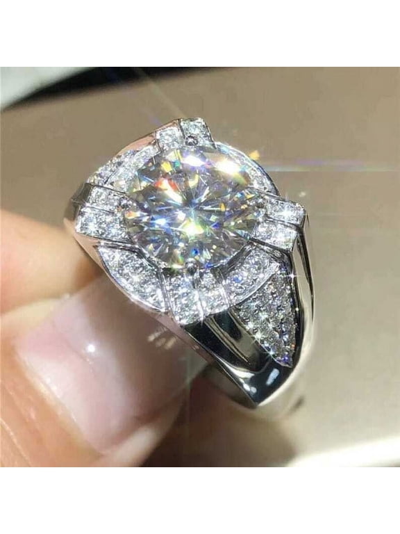 Men's 3 CT Round Lab Created Diamond14k White Gold Engagement Wedding Ring
