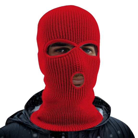 Men's 3-Hole Ski Balaclava, Winter Knitted Full Head Cover Beanie for Outdoor Sports, Skiing, Snowboarding, Cold Weather Protection, and Warm Insulation-Red