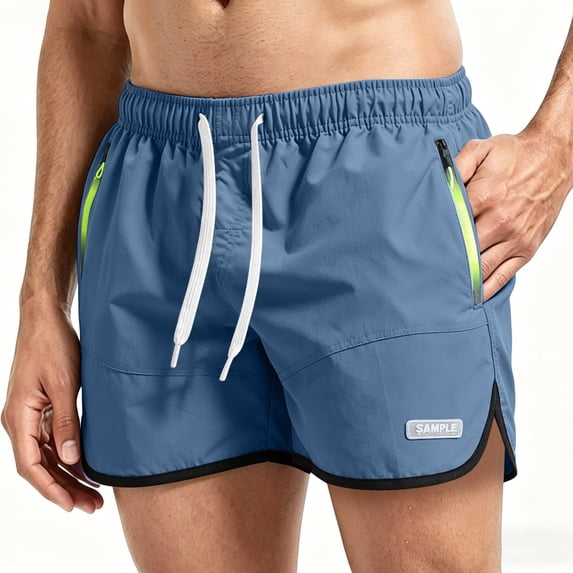 Men's 3-Inch Nylon Quick Dry Running Shorts, Elastic Waist Drawstring Athletic Shorts with Zipper Pockets, Lightweight Breathable Workout & Swim Shorts Size S-8XL Light Blue