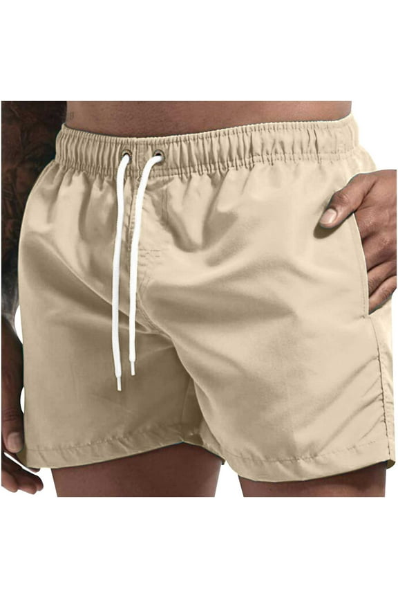 Men's 3-Inch Swim Trunks Solid Elastic Waist Drawstring Breathable Lightweight Pants Summer Beach Sports Casual Shorts
