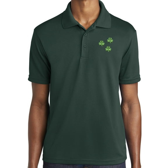 Men's 3 Little Shamrocks Moisture-Wicking Polo Shirt, Extra Small Forest Green