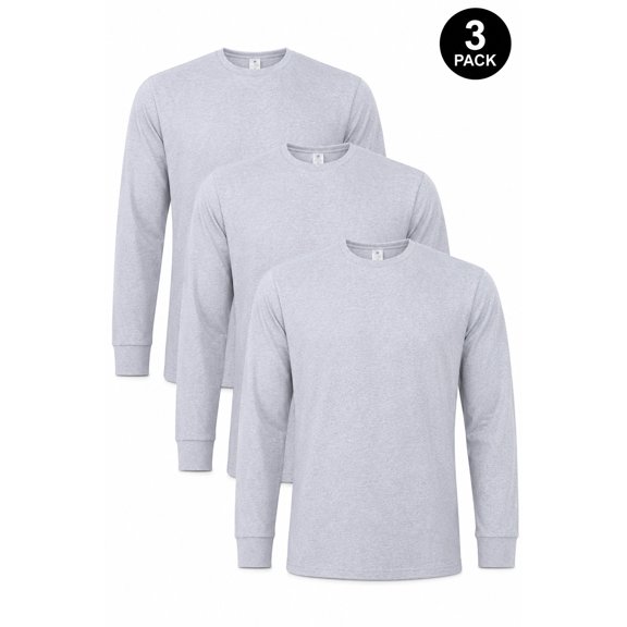 Men's 3-Pack Classic Crew Neck Long Sleeve T-Shirts with Ribbed Cuffs