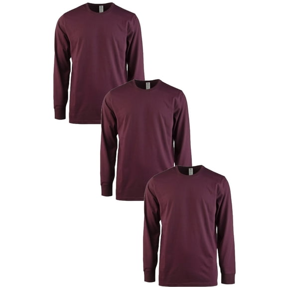 Men's 3-Pack Classic Crew Neck Long Sleeve T-Shirts with Ribbed Cuffs