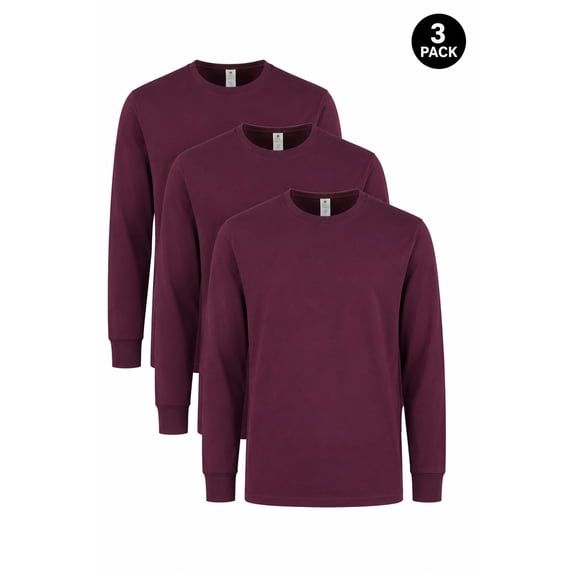 Men's 3-Pack Classic Crew Neck Long Sleeve T-Shirts with Ribbed Cuffs