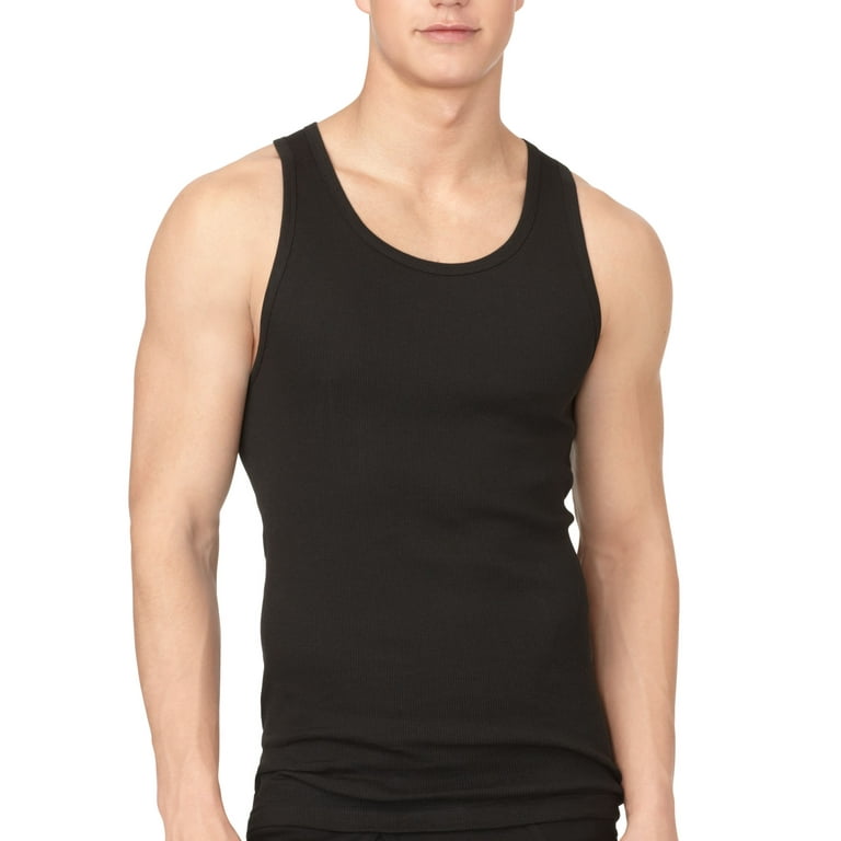 Men's 3-Pack Cotton Classic Rib Tank Top, Black, Medium