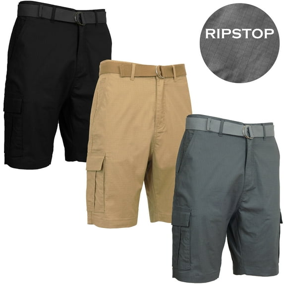 Men's 3-Pack Cotton Stretch Ripstop Cargo Shorts With Belt (Size - 32-42)